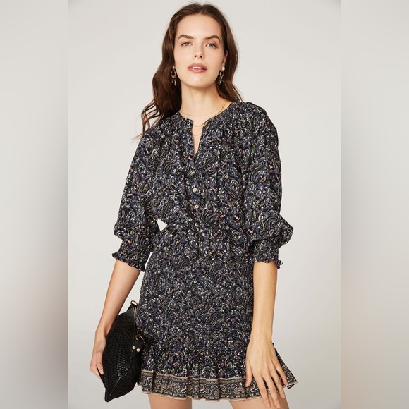 New! Veronica Beard Karlina Paisley Smocked Cotton Mini Dress 💙 size 0 - Picture 5 of 6